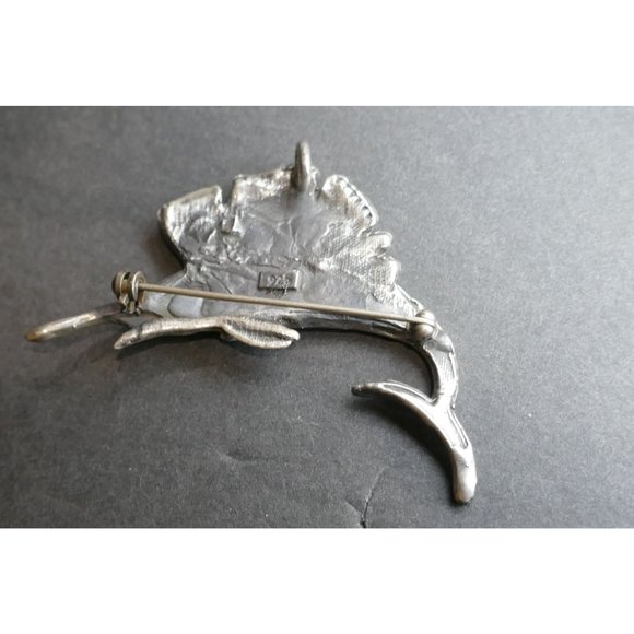 Vintage Sailfish Pendant Brooch Sterling Silver & Black Enamel - Picture 5 of 8